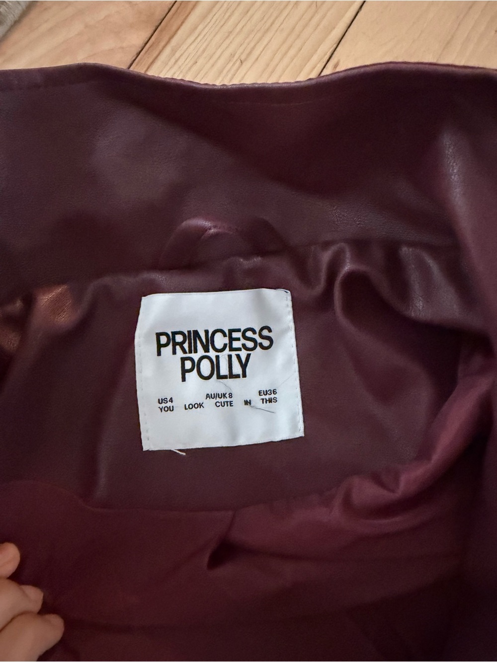 Princess Polly Burgundy Leather-Effect Bomber Jacket - Picture 5 of 6